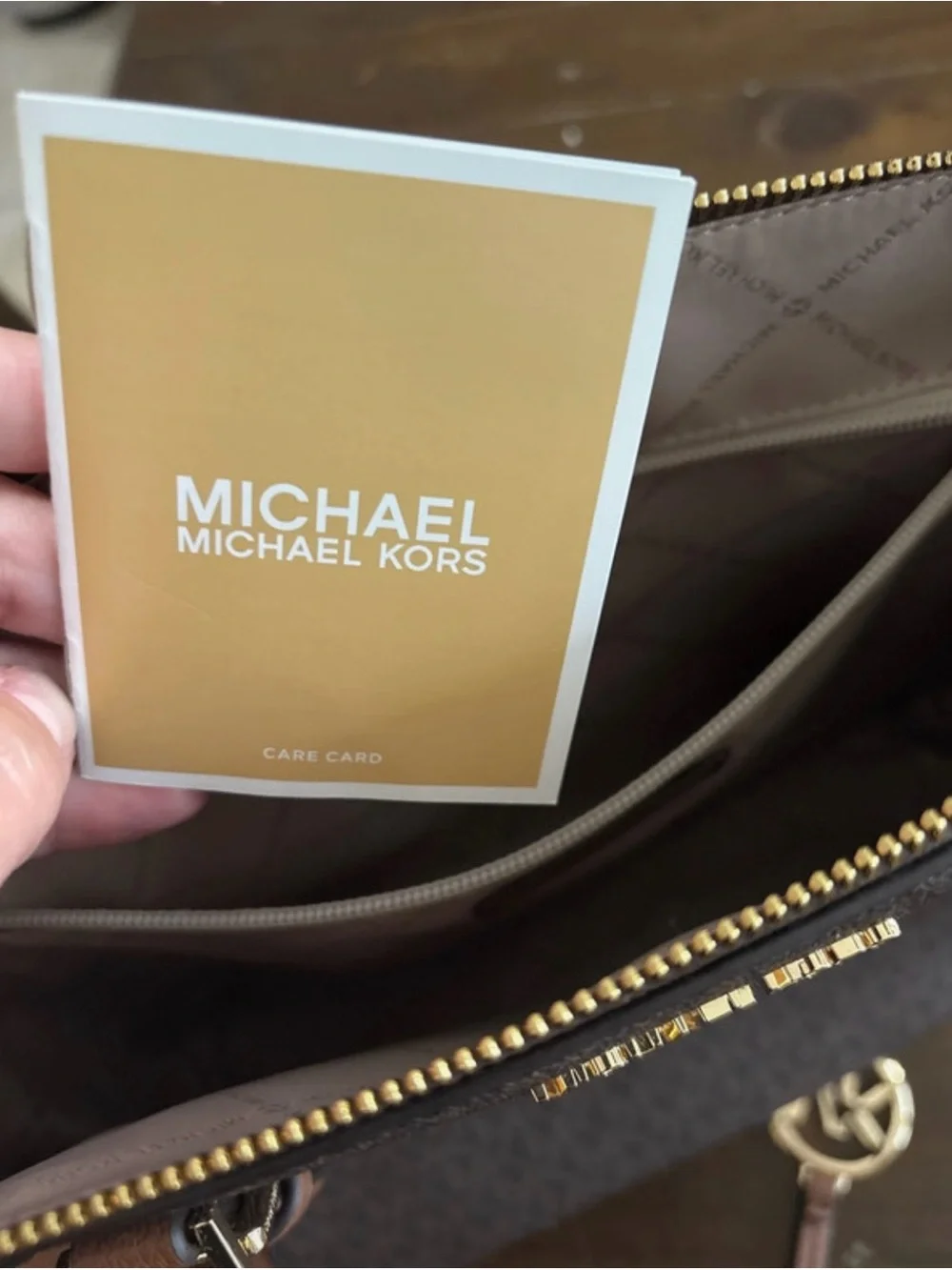 Michael Kors Brown MK Signature Tote with Gold Charm